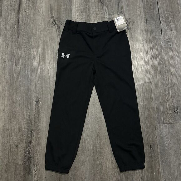 Boys Youth size 6 Under Armour Baseball Pant Black Fitted Belt Loops Uniform - Picture 1 of 6